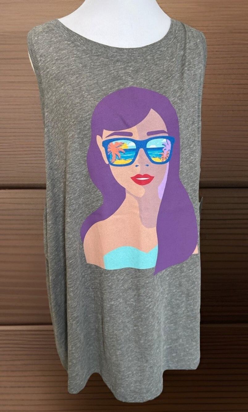 Torrid Women’s 2X Tank Top Heather Gray Classic Fit Purple Hair Sun Beach Comfy
